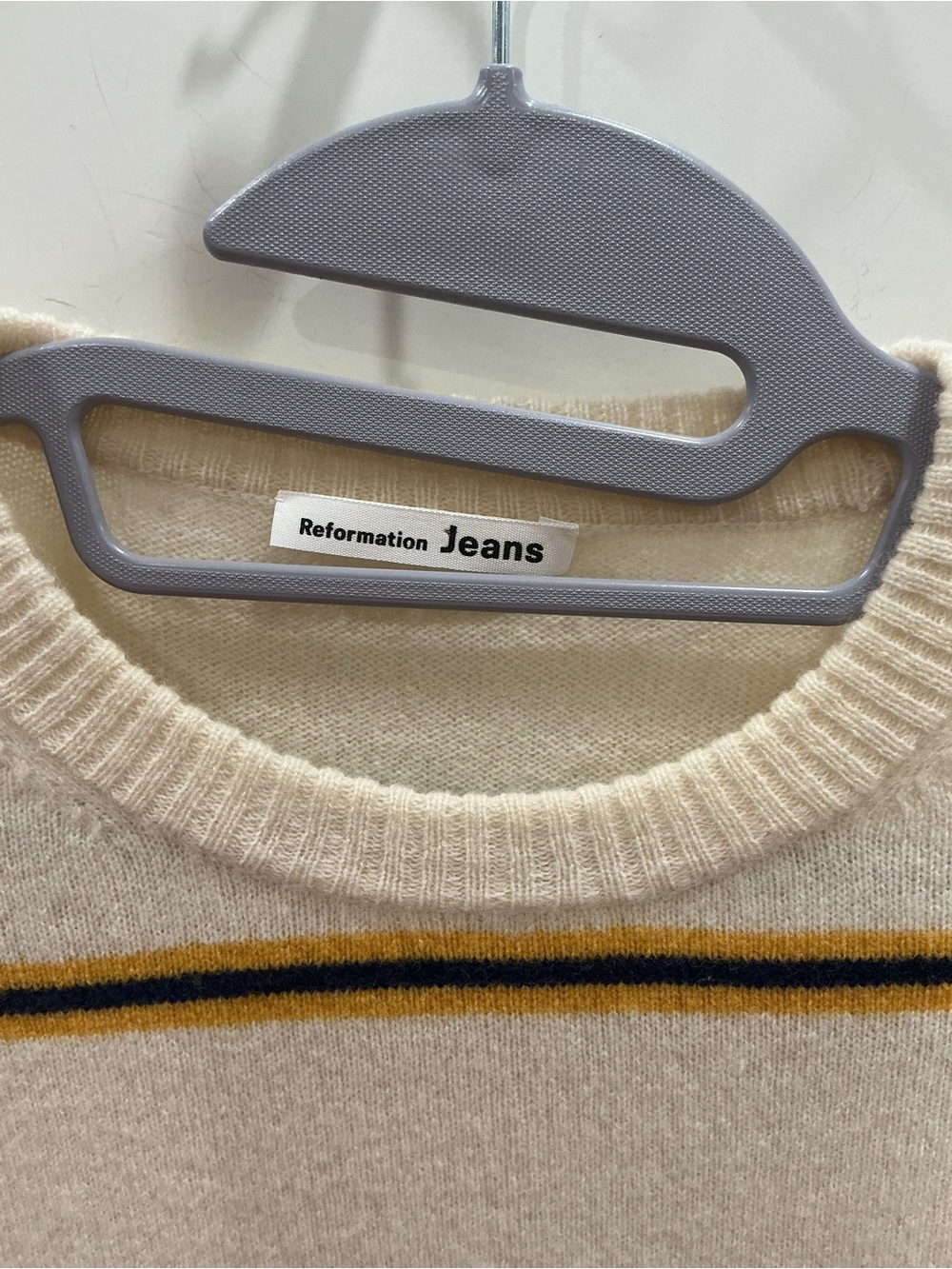 Reformation Cream Stripe Crewneck Sweater with Mustard & Black Lines - Picture 3 of 5